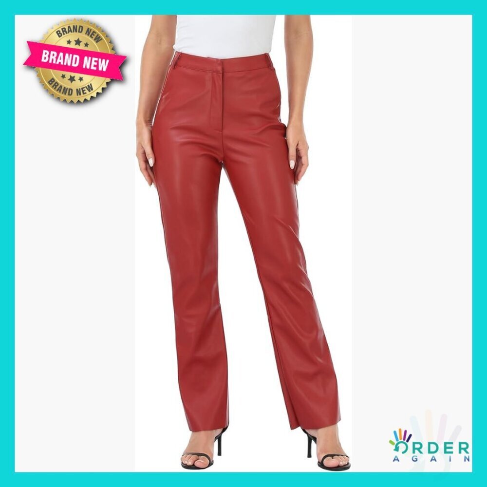 Faux Leather Pants High Waisted Straight Leg Trousers with Pockets Chic